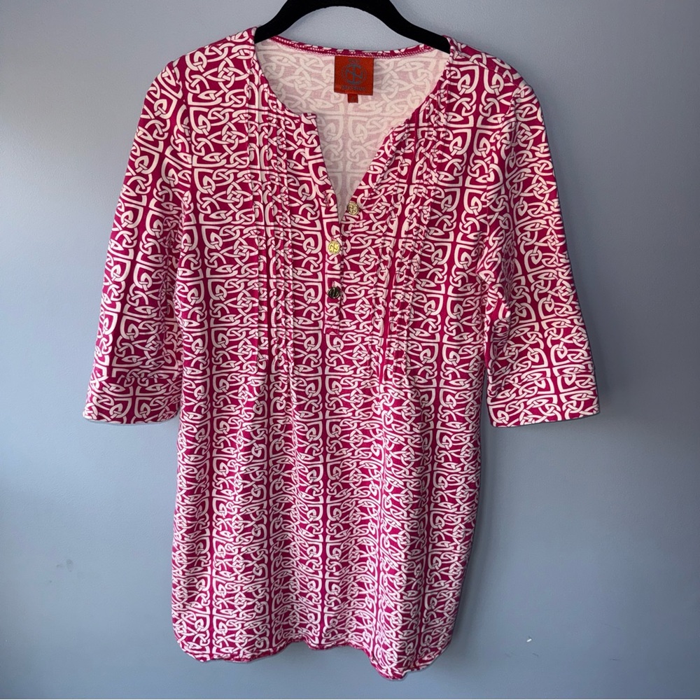 Tracy Negoshian Women's Pink and White Patterned Dress